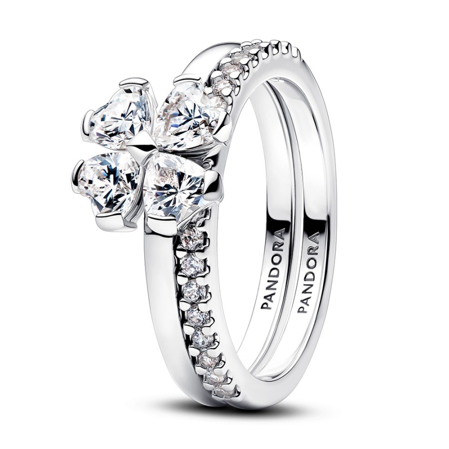 Pandora Rozdělitelný stříbrný prsten Třpytivý čtyřlístek 194507C01 60 mm - Sety šperků Soupravy šperků