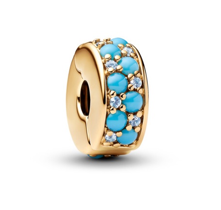 Pandora Pozlacený klip Azurová modř Shine Moments 292334C04 Pandora Pozlacený klip Azurová modř Shine Moments 292334C04 - Náramky Přívěsky na náramky