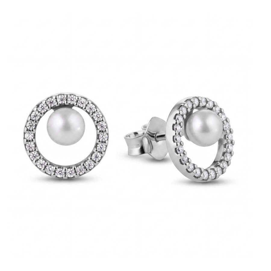 Pandora Stříbrné náušnice s pravou perlou Timeless 293154C01