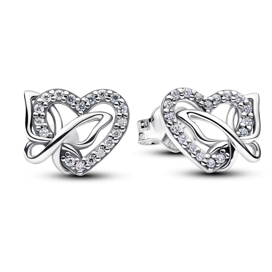Pandora Stříbrné náušnice Srdce s motýlem 294476C01