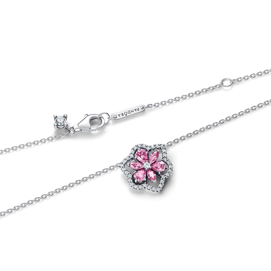Pandora Stříbrný dámský náhrdelník Růžový květ 394576C01-45