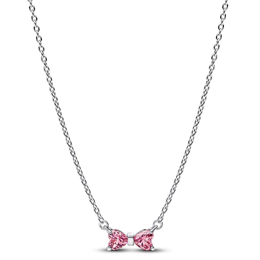 Pandora Stříbrný náhrdelník Růžová mašlička Timeless 394235C01-45