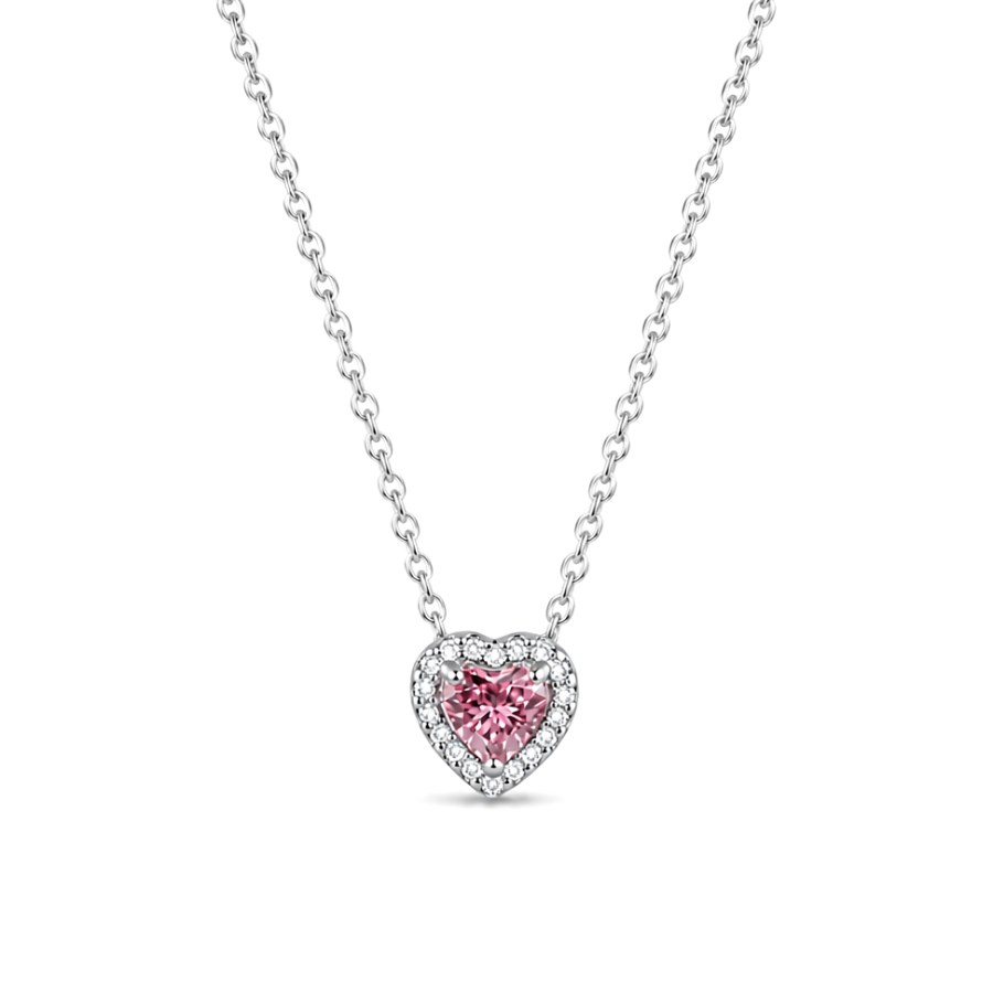 Pandora Stříbrný náhrdelník s růžovým srdíčkem Timeless 398425C02-45