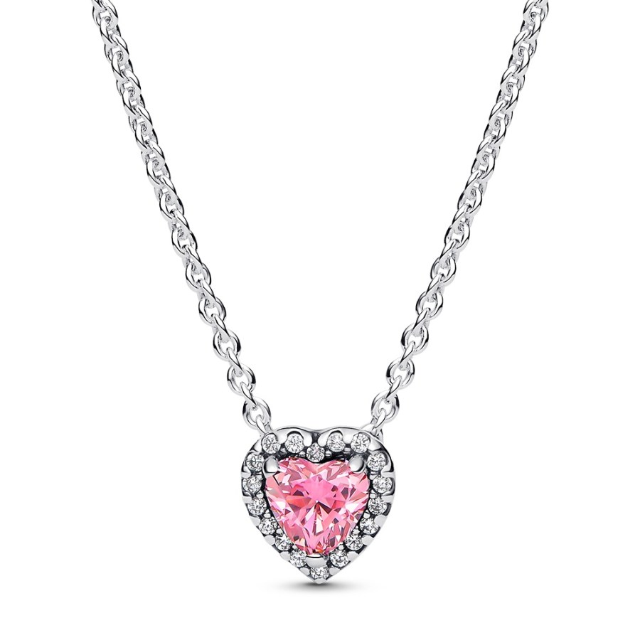 Pandora Stříbrný náhrdelník s růžovým srdíčkem Timeless 398425C02-45