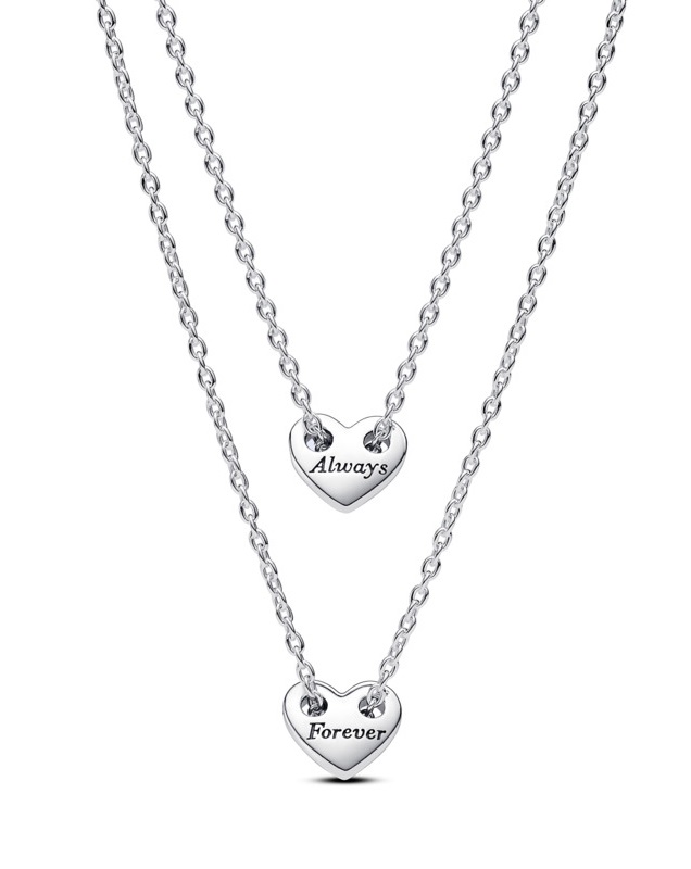 Pandora Dvojitý stříbrný náhrdelník Srdce Forever a  Always 393207C00-45 - Náhrdelníky