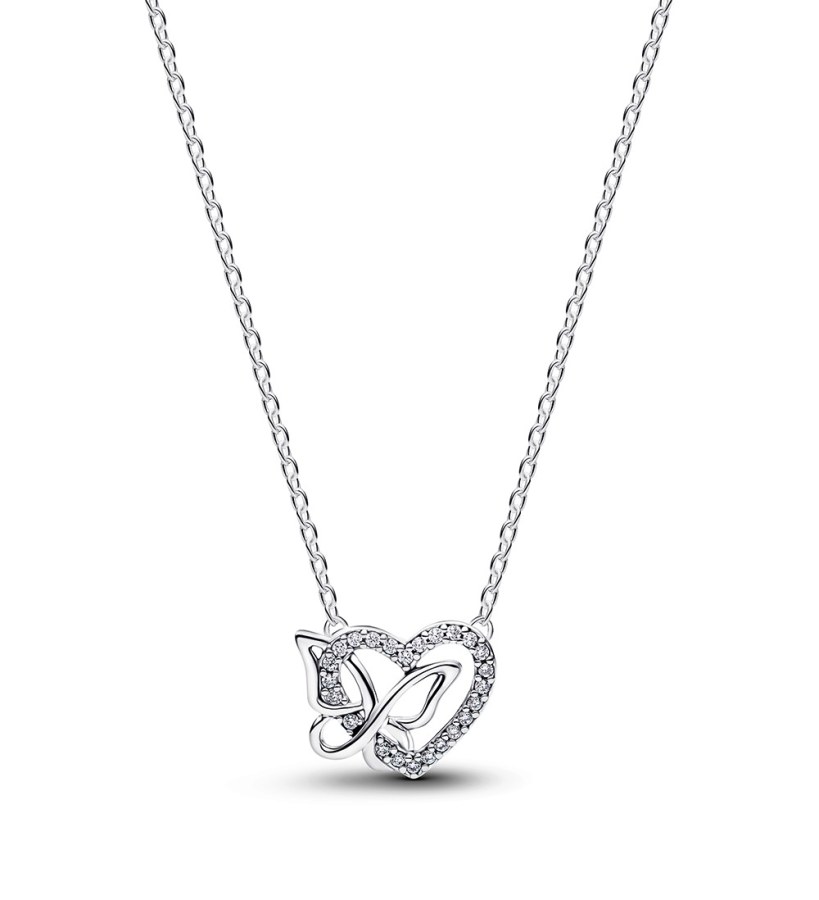 Pandora Stříbrný náhrdelník Srdce s motýlem 394477C01-45