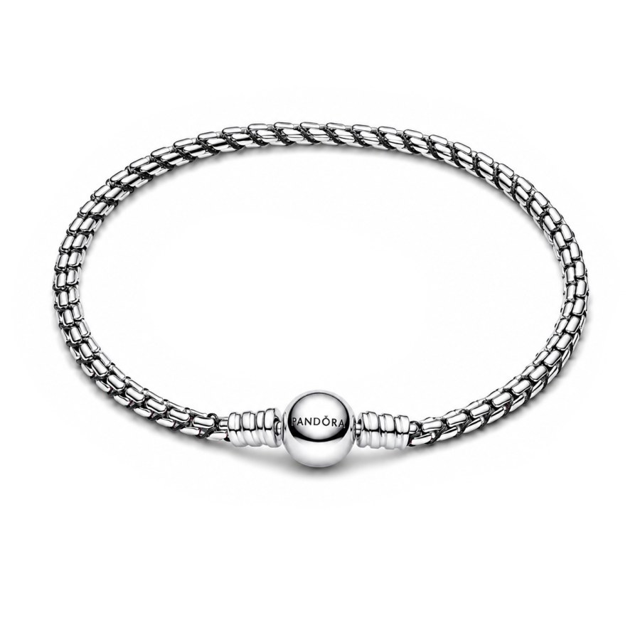 Pandora Stříbrný náramek na přívěsky s černou šňůrkou Moments 593816C02 19 cm
