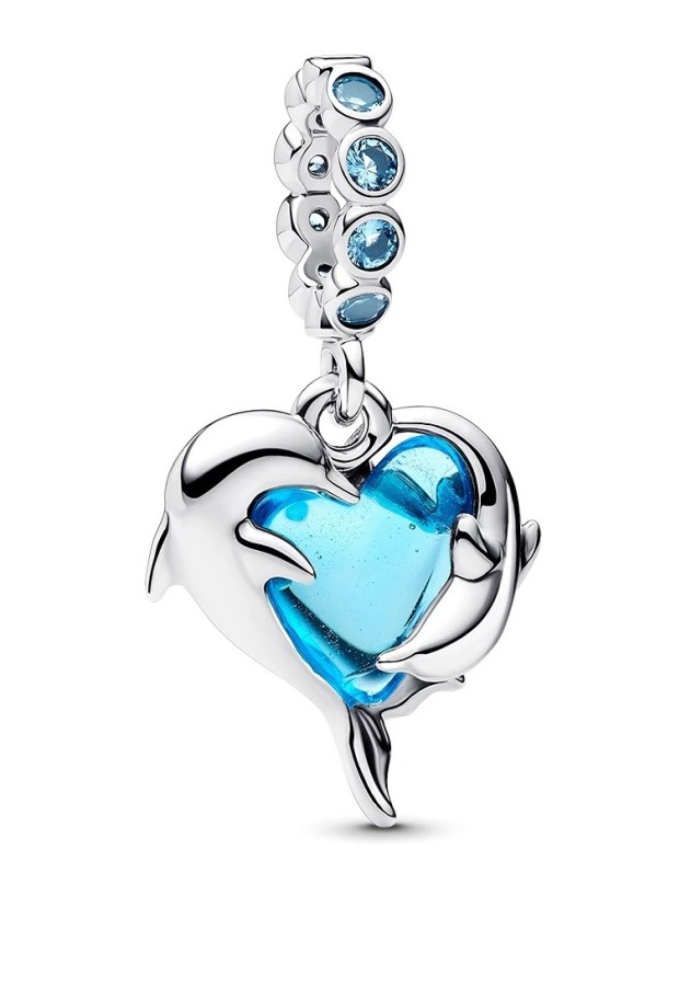 Pandora Stříbrný přívěsek Delfíni s modrým sklem Murano 793924C01 Pandora Stříbrný přívěsek Delfíni s modrým sklem Murano 793924C01 - Přívěsky Přívěsky na náramky