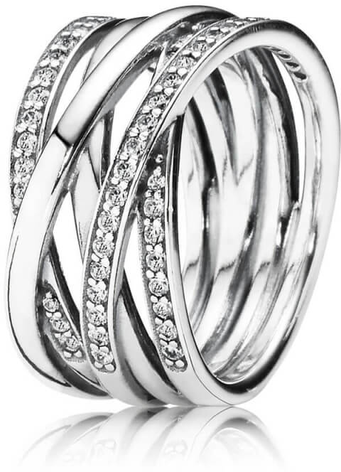Pandora Stříbrný propletený prsten Timeless 190919CZ 56 mm - Prsteny Prsteny s kamínkem
