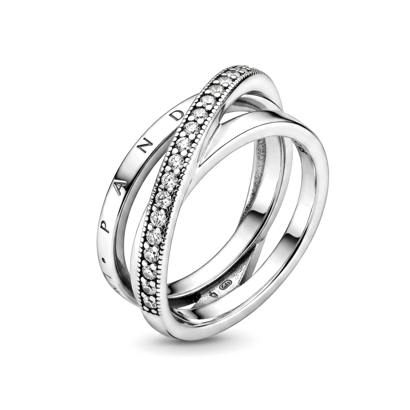 Pandora Stříbrný propletený prsten se zirkony Pavé 199057C01 54 mm