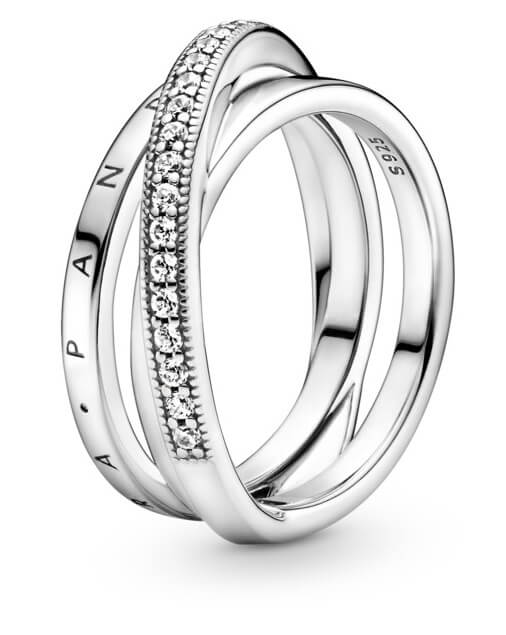 Pandora Stříbrný propletený prsten se zirkony Pavé 199057C01 60 mm - Prsteny Prsteny s kamínkem