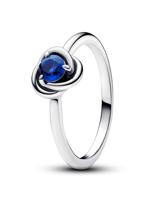 Pandora Stříbrný prsten s modrým krystalem Zářijový kruh věčnosti 192993C09 52 mm - Prsteny Prsteny s kamínkem