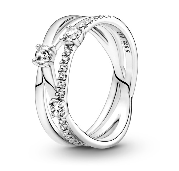 Pandora Stříbrný propletený prsten se zirkony Timeless 199400C01 52 mm - Prsteny Prsteny s kamínkem