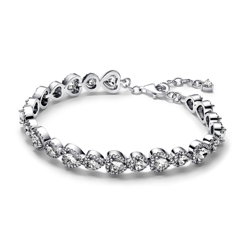 Pandora Stříbrný srdíčkový náramek se zirkony Timeless 593655C01 18 cm