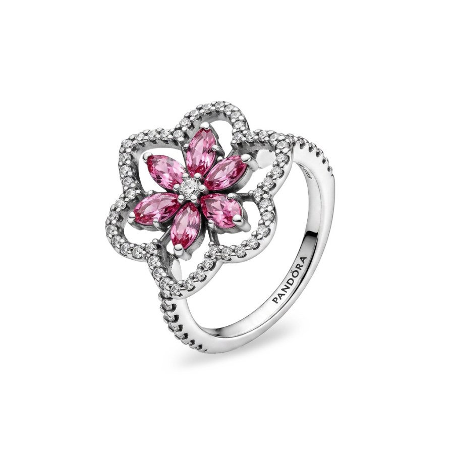 Pandora Třpytivý stříbrný prsten Dvojitý květ Timeless 194577C01 54 mm - Prsteny Prsteny s&nbsp;kamínkem