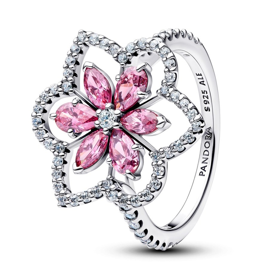 Pandora Třpytivý stříbrný prsten Dvojitý květ Timeless 194577C01 54 mm