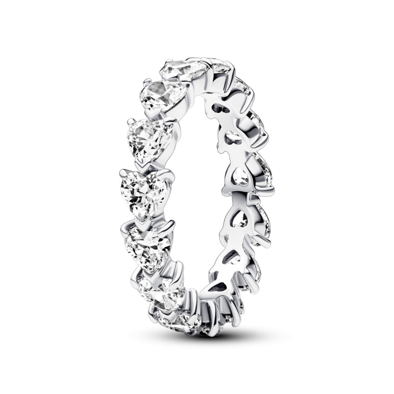 Pandora Třpytivý stříbrný prsten Row of Hearts Timeless 193103C01 50 mm - Prsteny Prsteny s kamínkem