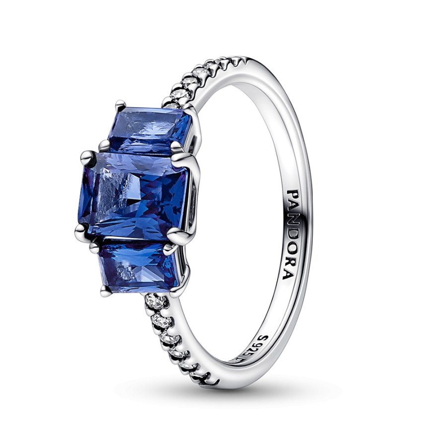 Pandora Třpytivý stříbrný prsten s modrými krystaly Timeless 192389C01 52 mm - Prsteny Prsteny s kamínkem
