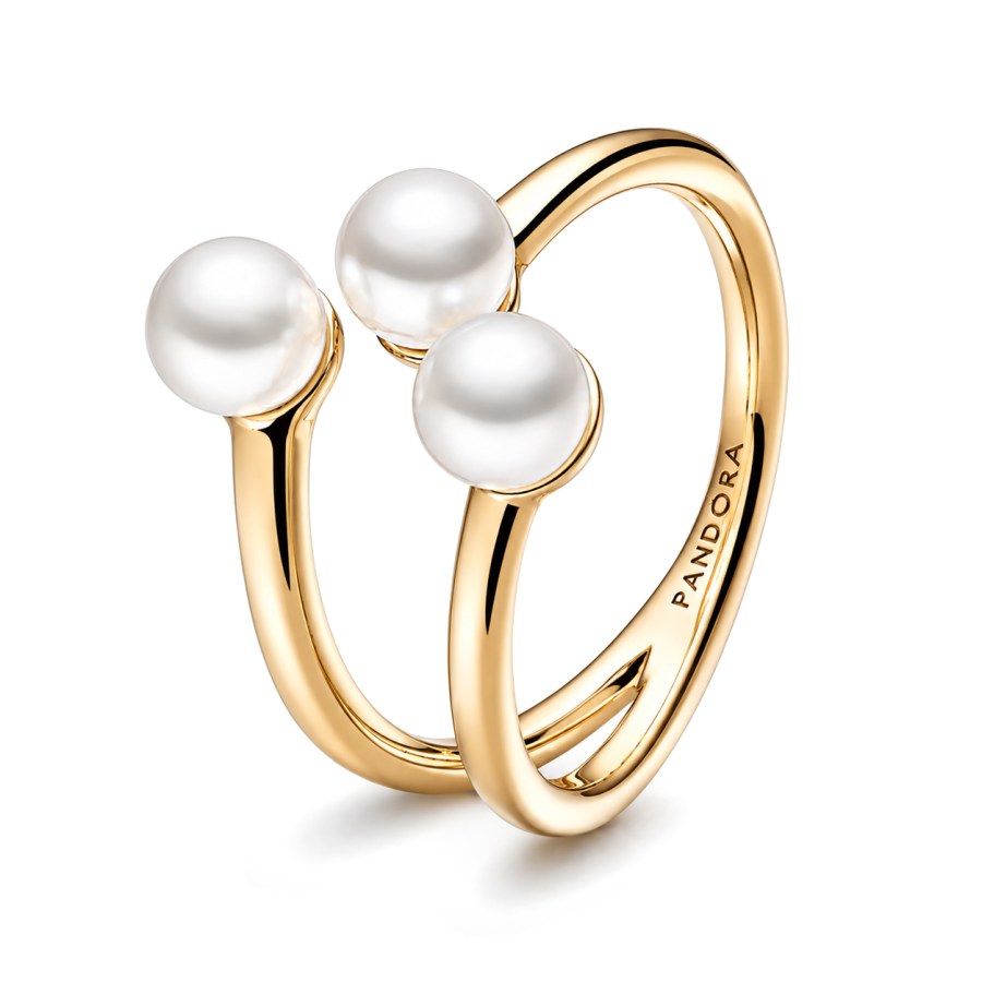 Pandora Úchvatný otevřený prsten s pravými perlami Essence Shine 163285C01 58 mm