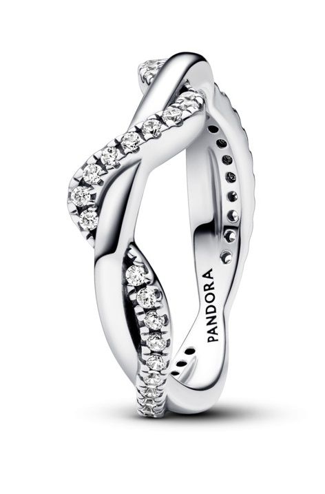 Pandora Zvlněný stříbrný prsten se zirkony Timeless 193098C01 50 mm - Prsteny Prsteny bez kamínku