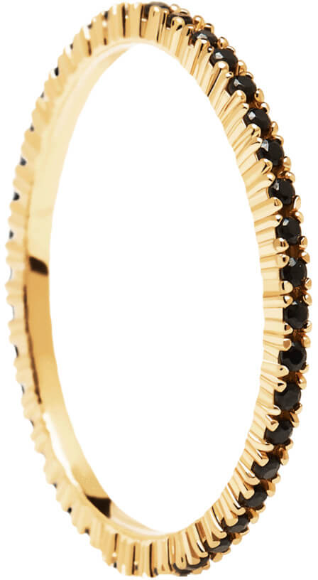 PDPAOLA Minimalistický pozlacený prsten s černými zirkony Black Essential Gold AN01-348 50 mm - Prsteny Prsteny s kamínkem