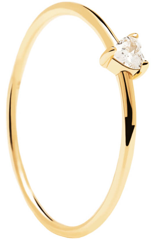 PDPAOLA Minimalistický pozlacený prsten se srdíčkem White Heart Gold AN01-223 56 mm - Prsteny Prsteny s kamínkem