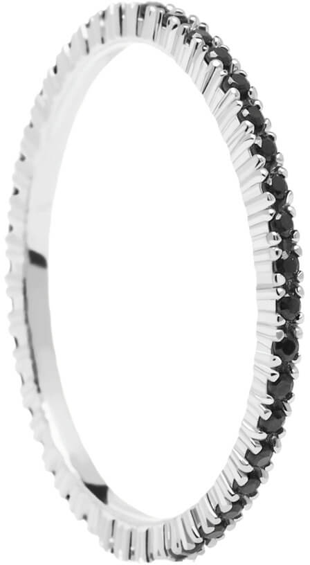 PDPAOLA Minimalistický prsten ze stříbra s černými zirkony Black Essential Silver AN02-348 50 mm