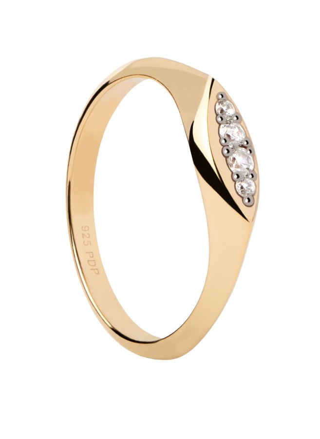 PDPAOLA Elegantní pozlacený prsten se zirkony Gala Vanilla AN01-A52 48 mm