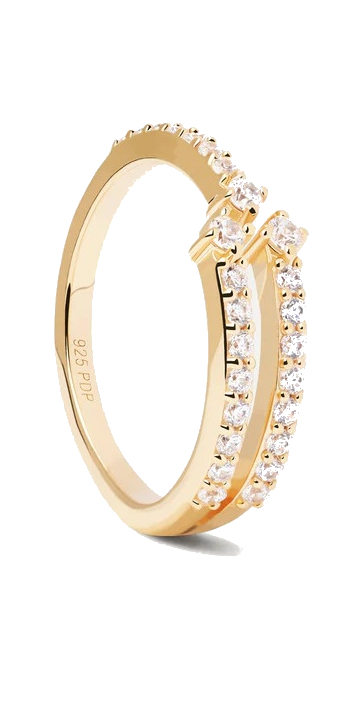 PDPAOLA Jedinečný pozlacený prsten s čirými zirkony SISI Gold AN01-865 48 mm - Prsteny Prsteny s kamínkem