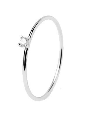 PDPAOLA Minimalistický stříbrný prsten se zirkonem White Solitary Essentials AN02-156 50 mm - Prsteny Prsteny s kamínkem