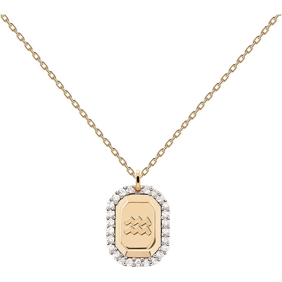 PDPAOLA Originální pozlacený náhrdelník Vodnář AQUARIUS CO01-566-U (řetízek, přívěsek) - Náhrdelníky