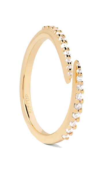 PDPAOLA Pozlacený otevřený prsten s čirými zirkony EMBRACE Gold AN01-805 52 mm - Prsteny Prsteny s kamínkem