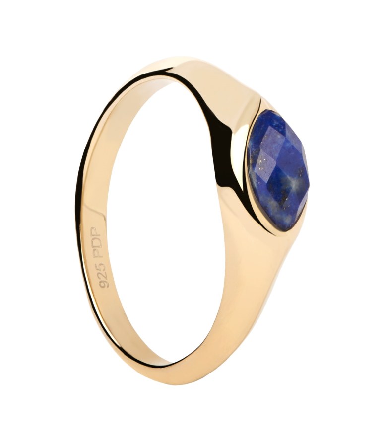 PDPAOLA Pozlacený prsten Lapis Lazuli Nomad Vanilla AN01-A49 56 mm