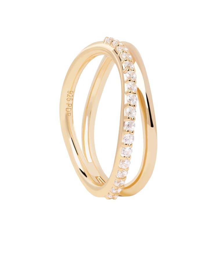 PDPAOLA Půvabný pozlacený prsten se zirkony Twister Essentials AN01-844 52 mm - Prsteny Prsteny s kamínkem