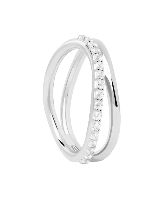 PDPAOLA Půvabný stříbrný prsten se zirkony Twister Essentials AN02-844 48 mm - Prsteny Prsteny s kamínkem