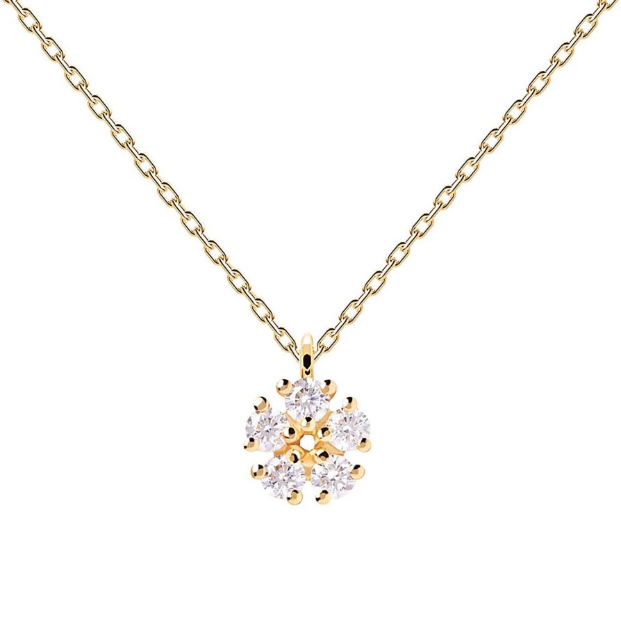 PDPAOLA Romantický pozlacený náhrdelník se zirkony DAISY CO01-498-U - Náhrdelníky