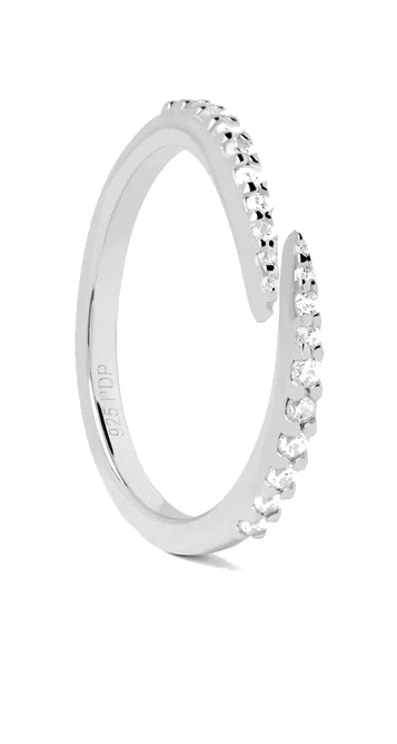 PDPAOLA Stříbrný otevřený prsten s čirými zirkony EMBRACE Silver AN02-805 48 mm - Prsteny Prsteny s kamínkem