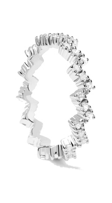 PDPAOLA Třpytivý stříbrný prsten se zirkony ZIPPER Silver AN02-685 48 mm