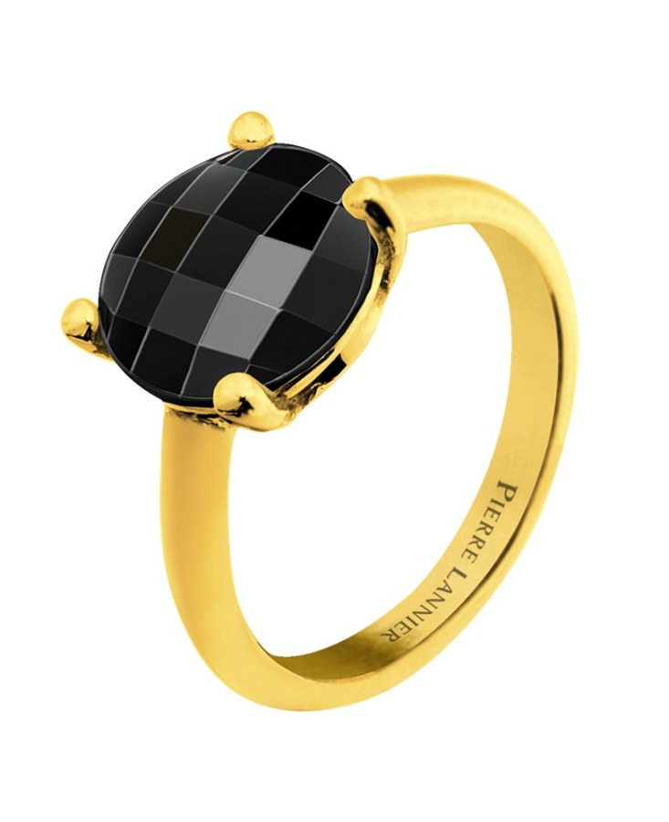 Pierre Lannier Pozlacený prsten s černým achátem Multiples BJ06A323 52 mm - Prsteny Prsteny s kamínkem