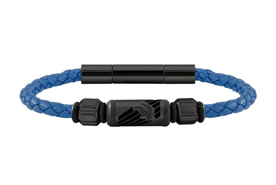 Police Pánský modrý kožený náramek PJ26466BLN02A - Náramky Kožené náramky