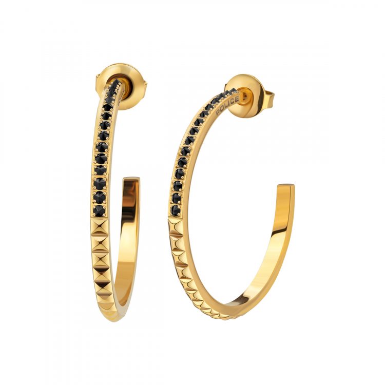 Police Pozlacené kruhové náušnice s&nbsp;černými krystaly PEJLE2010511 - Náušnice Kruhy