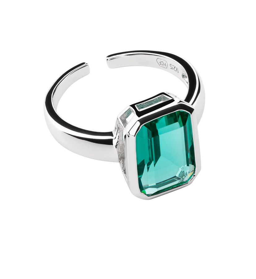 Preciosa Nádherný otevřený prsten se zeleným zirkonem Preciosa Atlantis 5355 94 L (56 - 59 mm) - Prsteny Otevřené prsteny