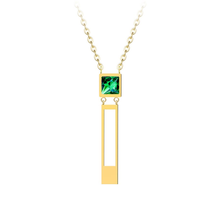 Preciosa Pozlacený ocelový náhrdelník Straight se zeleným křišťálem Preciosa 7391Y66 - Náhrdelníky