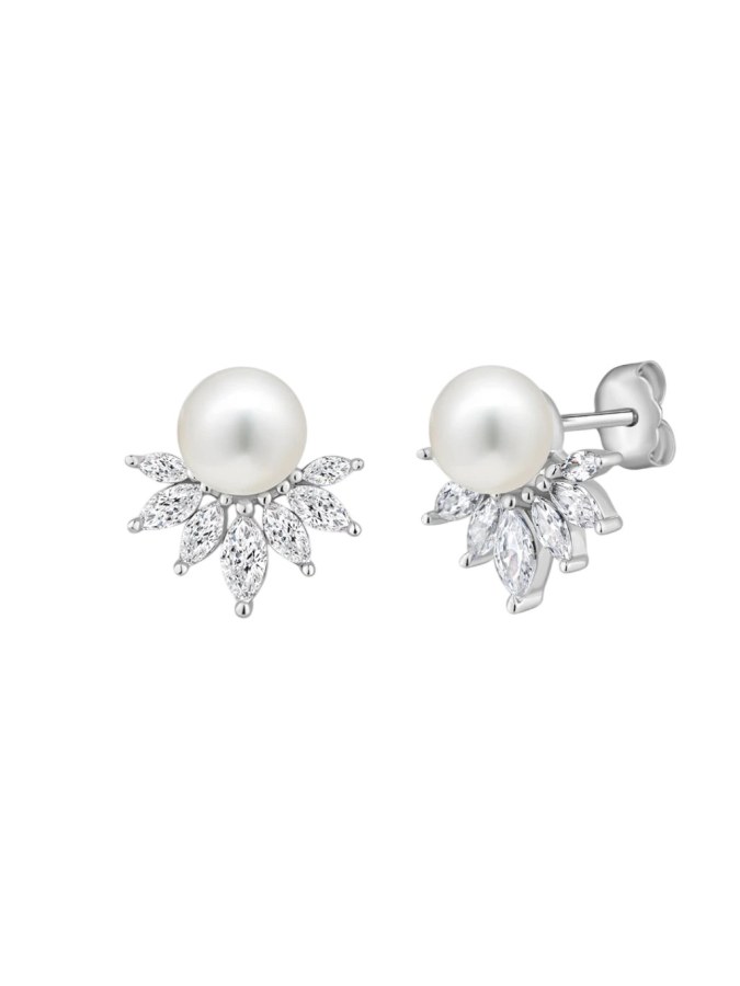 Preciosa Stříbrné náušnice s&nbsp;zirkony a&nbsp;říční perlou Primavera Bloom Pop 5475 01 - Náušnice Pecky