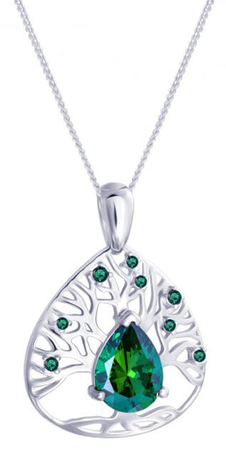 Preciosa Stříbrný náhrdelník se zirkony Green Tree of Life 5220 66 (řetízek, přívěsek) - Náhrdelníky