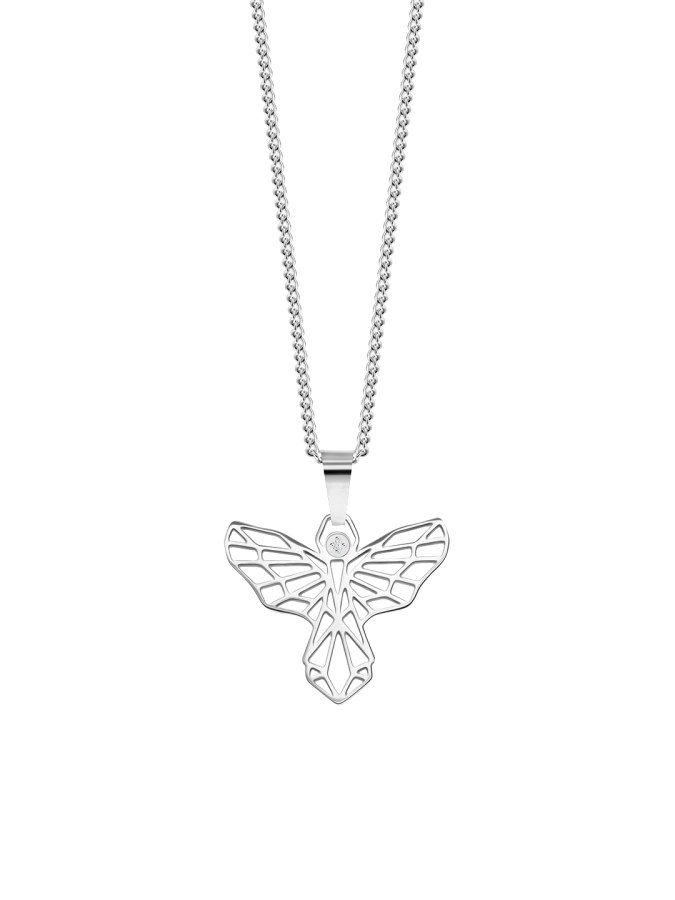 Preciosa Stylový ocelový náhrdelník Origami Angel s kubickou zirkonií Preciosa 7440 00 - Náhrdelníky