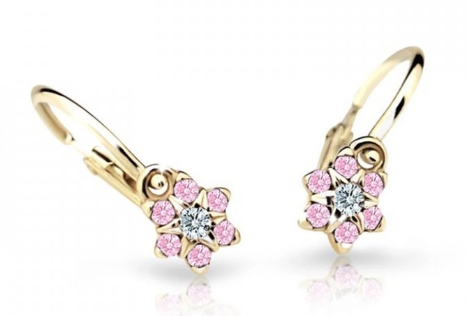 Cutie Jewellery Půvabné dětské náušnice ze žlutého zlata C2152-10-X-1 růžová - Náušnice Visací náušnice
