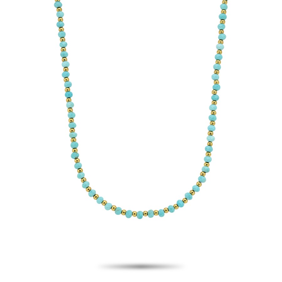 Rebel a Rose Korálkový náhrdelník Mix Turquoise Gold RR-NL047-G-40 - Náhrdelníky