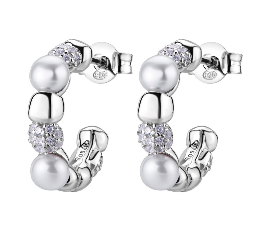 Rosato Luxusní kruhové náušnice s&nbsp;pravými perlami a&nbsp;zirkony Azzurra RZAZ035 - Náušnice Kruhy