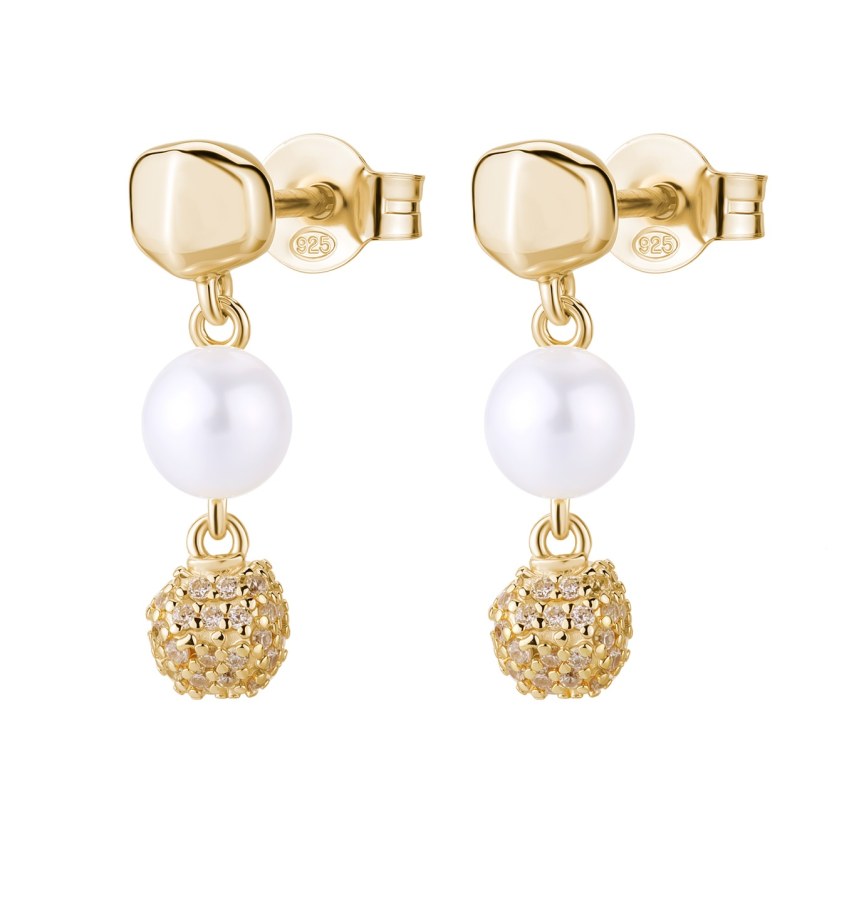 Rosato Pozlacené visací náušnice s&nbsp;pravou perlou a&nbsp;zirkony Azzurra RZAZ030 - Náušnice Visací náušnice